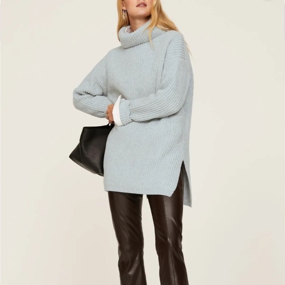 THAKOON Ribbed Turtleneck Oversized Sweater Light Blue XS - Picture 1 of 12